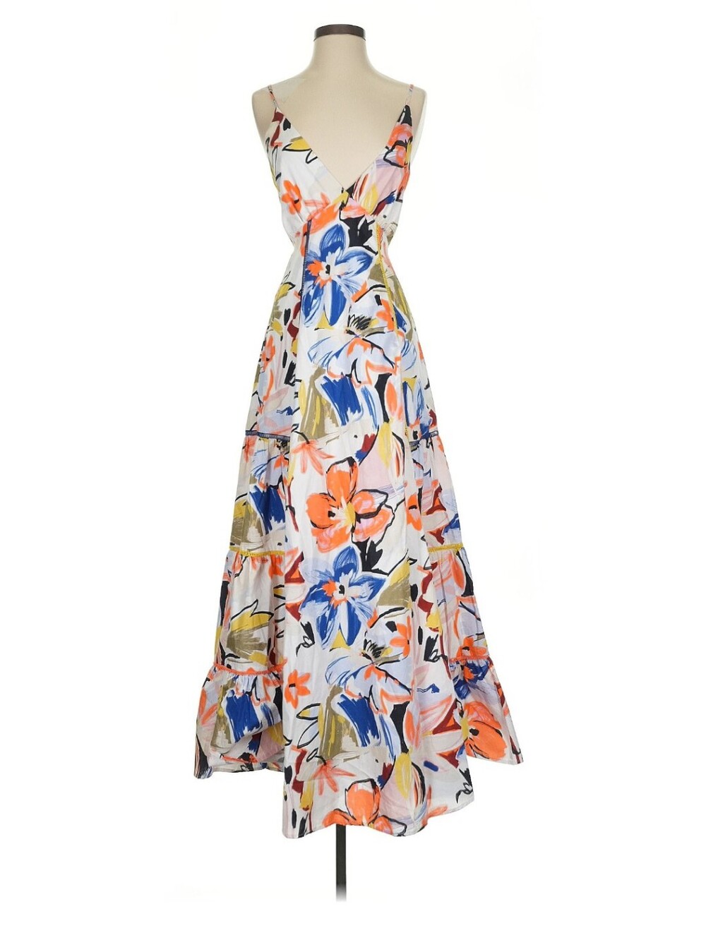 Aqua White Maxi Dress with Orange, Blue and Green Floral Print